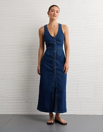 AE V-Neck Denim Maxi Dress