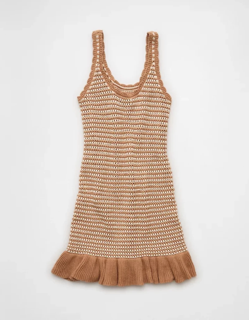 AE Ruffle Hem Striped Mini Sweater Dress