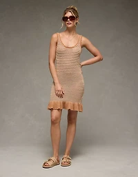 AE Ruffle Hem Striped Mini Sweater Dress