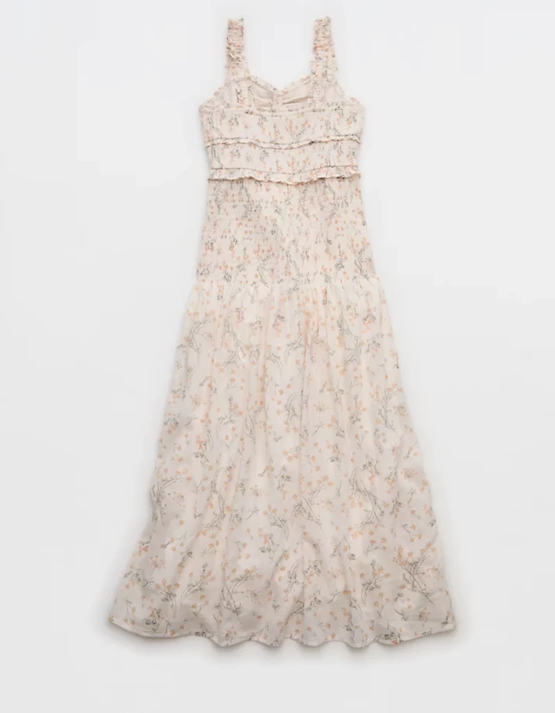 Robe mi-longue à motif floral smocks corset Catie AE