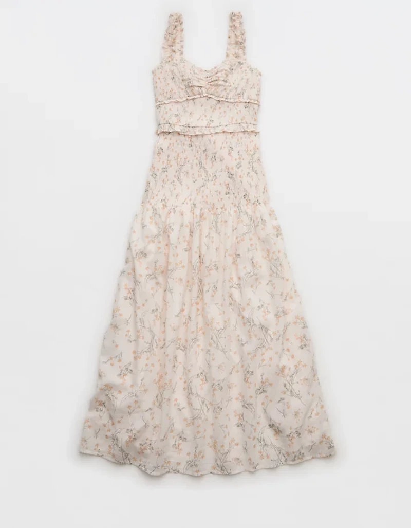 Robe mi-longue à motif floral smocks corset Catie AE