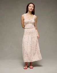 Robe mi-longue à motif floral smocks corset Catie AE