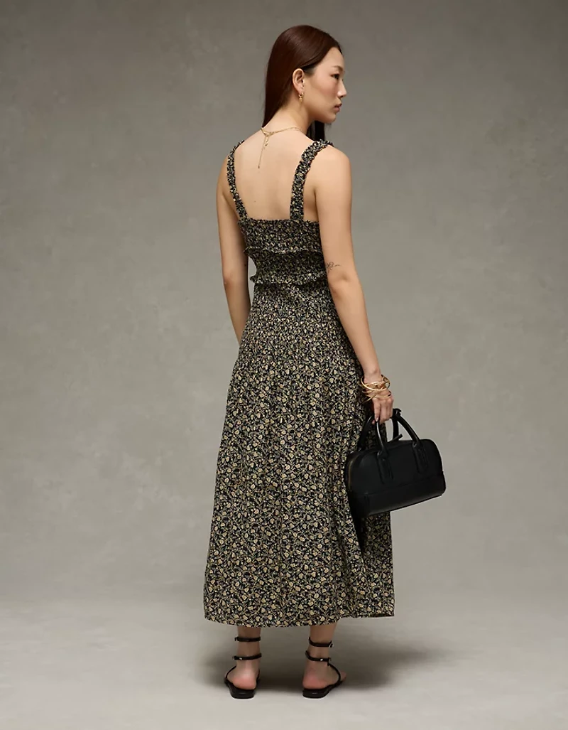 AE Catie Corset Smocked Floral Midi Dress