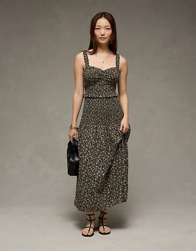AE Catie Corset Smocked Floral Midi Dress