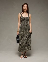 AE Catie Corset Smocked Floral Midi Dress