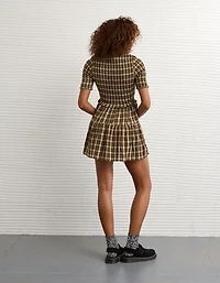 AE Puff Sleeve Tie Front Plaid Mini Dress