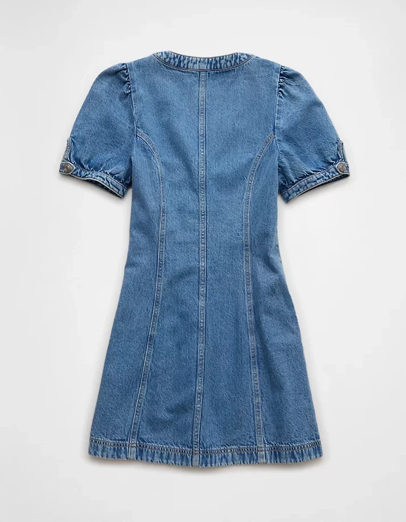 AE Puff Sleeve Denim Mini Shift Dress