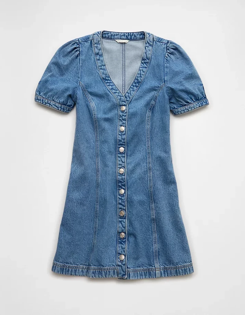 AE Puff Sleeve Denim Mini Shift Dress