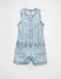 Barboteuse à col rond boutonnée en denim AE