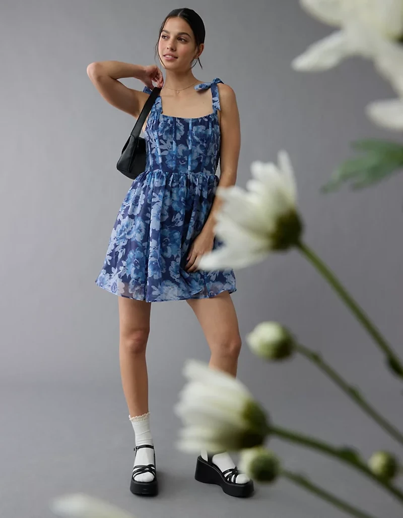 Minirobe à fleurs de style corset avec bretelles nouées AE