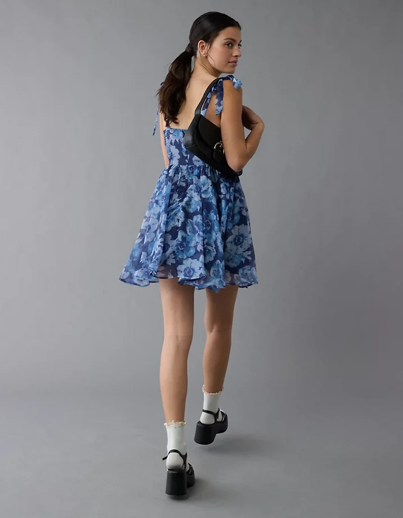 Minirobe à fleurs de style corset avec bretelles nouées AE