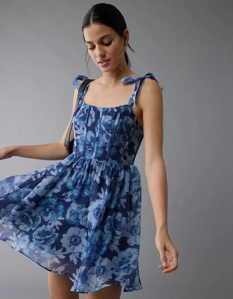 AE Corset Tie Strap Floral Mini Dress