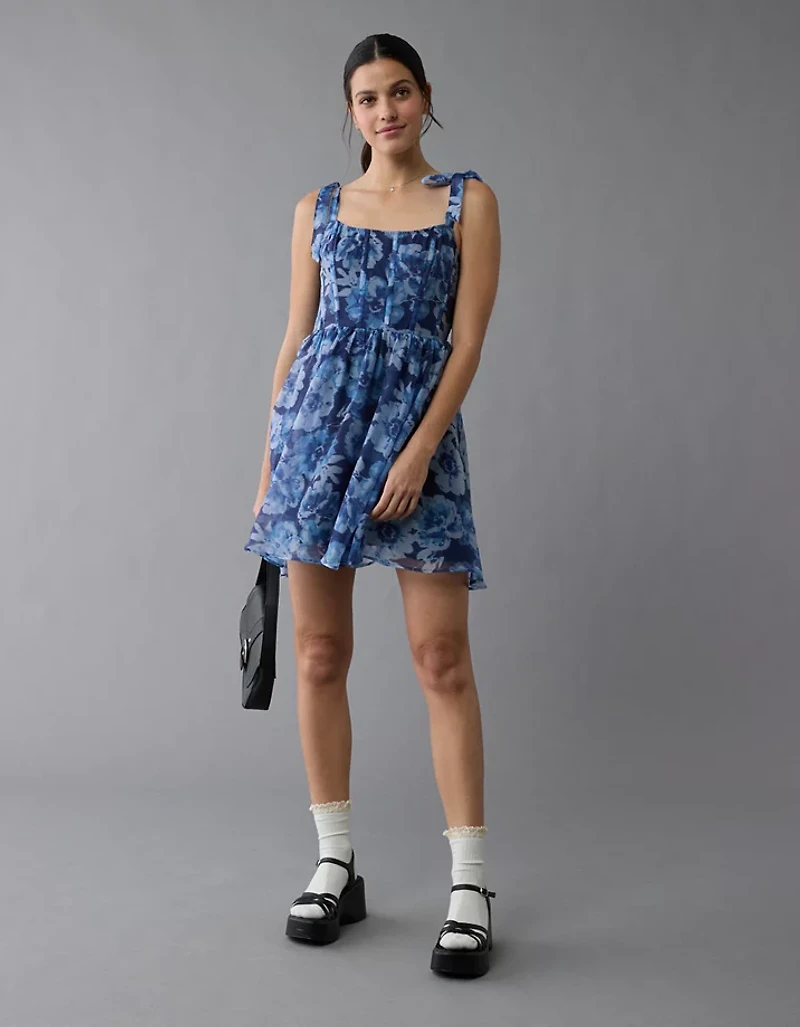 Minirobe à fleurs de style corset avec bretelles nouées AE