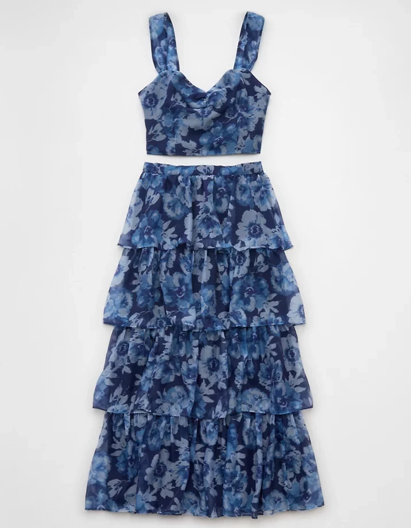 AE Floral Organza Maxi Skirt Set