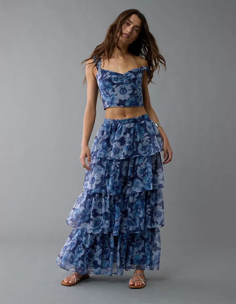 AE Floral Organza Maxi Skirt Set