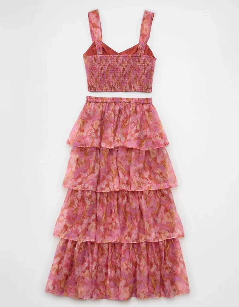 AE Floral Organza Maxi Skirt Set