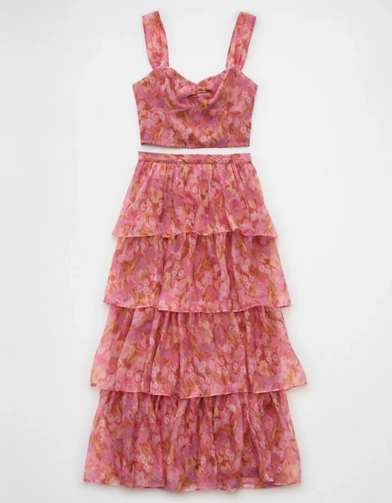 AE Floral Organza Maxi Skirt Set