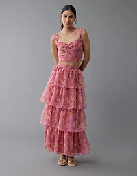 AE Floral Organza Maxi Skirt Set