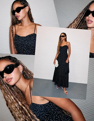 Robe longue étagée à décolleté en cœur AE