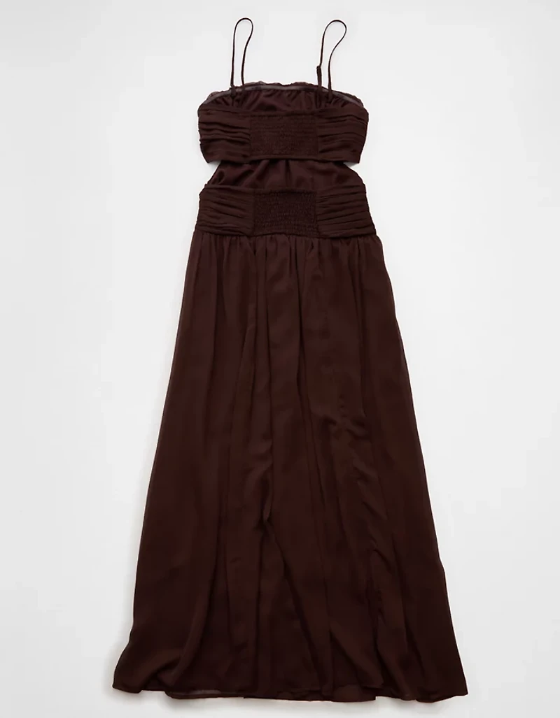 Robe longue sans bretelles à découpe AE