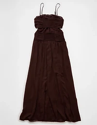 Robe longue sans bretelles à découpe AE
