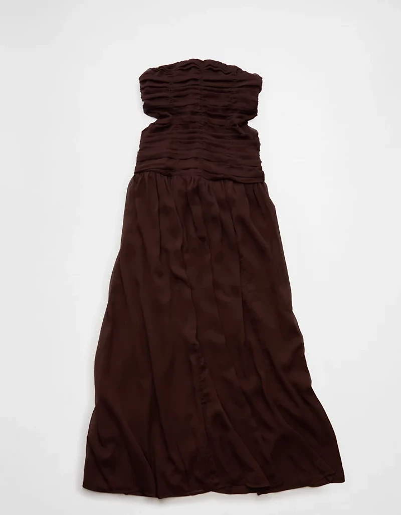 Robe longue sans bretelles à découpe AE