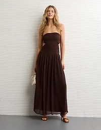 Robe longue sans bretelles à découpe AE