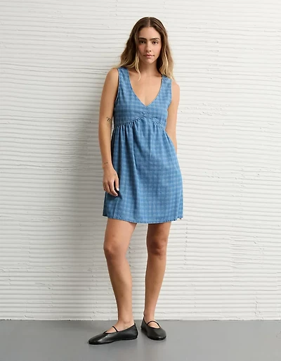 Minirobe fourreau rayée en denim à encolure V AE