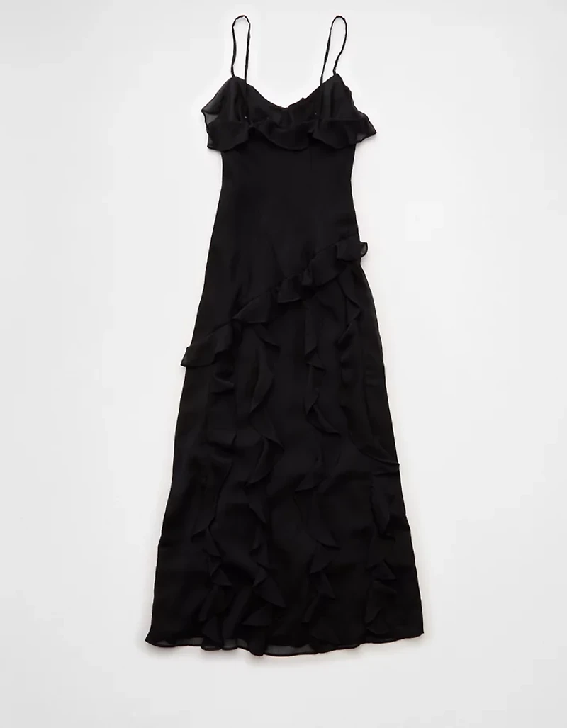 AE Asymmetrical Ruffle Maxi Slip Dress