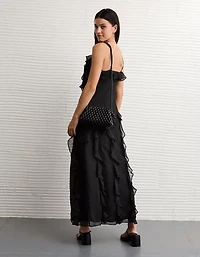 AE Asymmetrical Ruffle Maxi Slip Dress