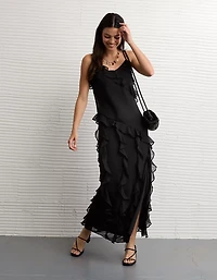 AE Asymmetrical Ruffle Maxi Slip Dress