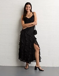 AE Asymmetrical Ruffle Maxi Slip Dress