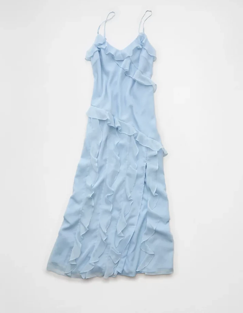Robe longue à enfiler asymétrique volants AE