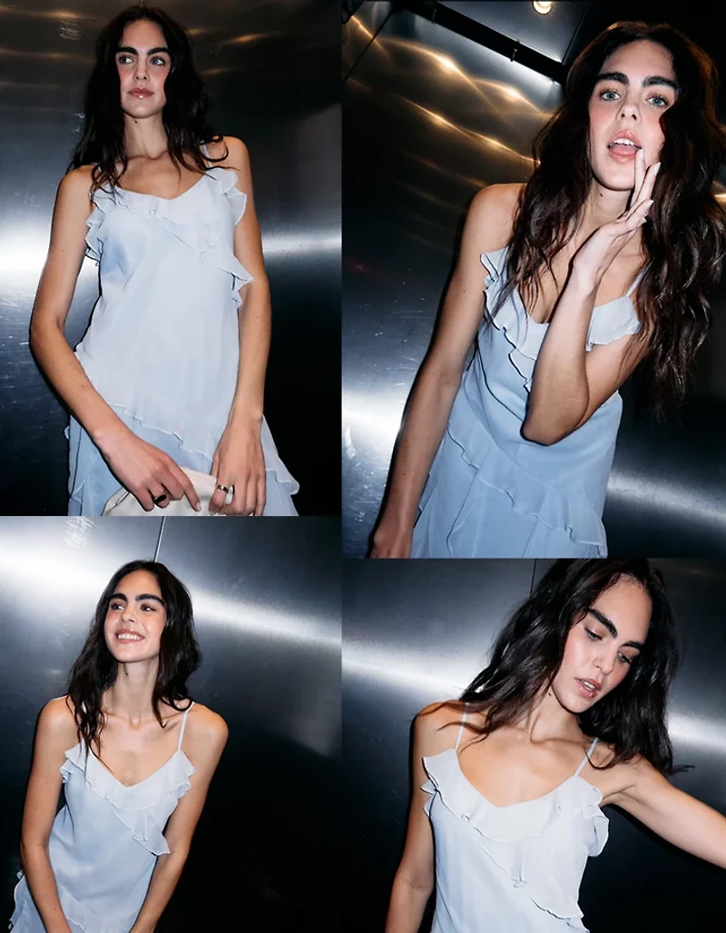 AE Asymmetrical Ruffle Maxi Slip Dress