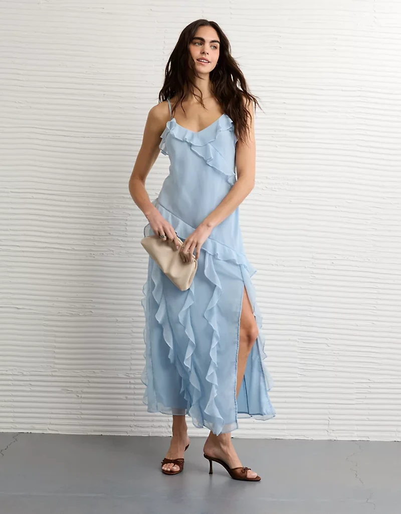 Robe longue à enfiler asymétrique volants AE