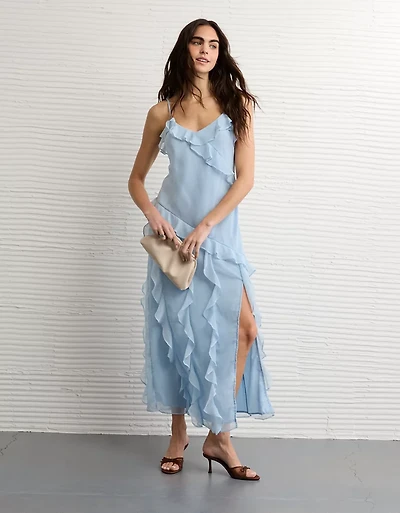 Robe longue à enfiler asymétrique volants AE