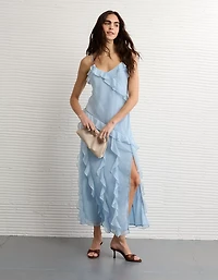 Robe longue à enfiler asymétrique volants AE