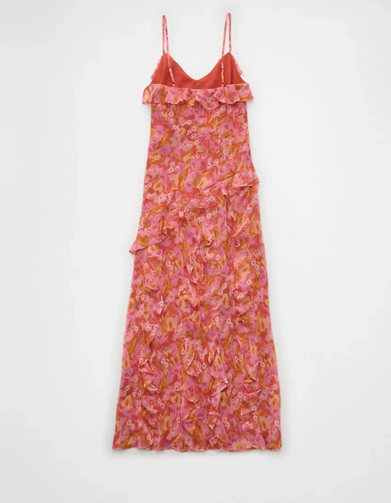 AE Asymmetrical Ruffle Maxi Slip Dress