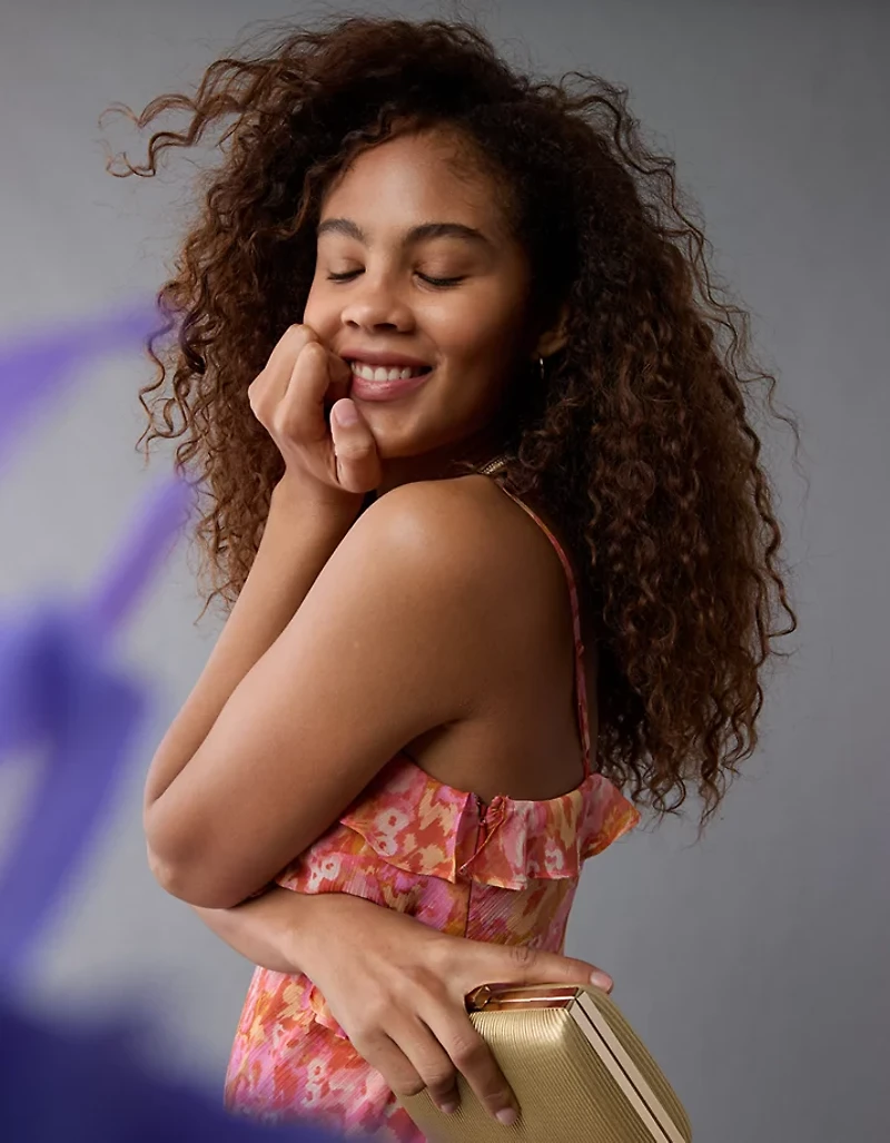 AE Asymmetrical Ruffle Maxi Slip Dress