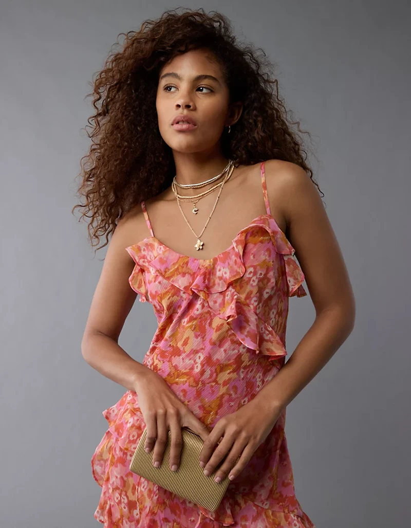 AE Asymmetrical Ruffle Maxi Slip Dress