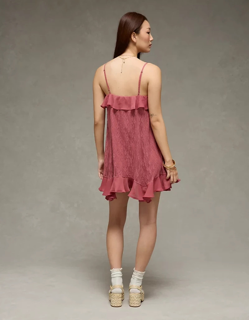 AE Lace Handkerchief Hem Ruffle Mini Dress