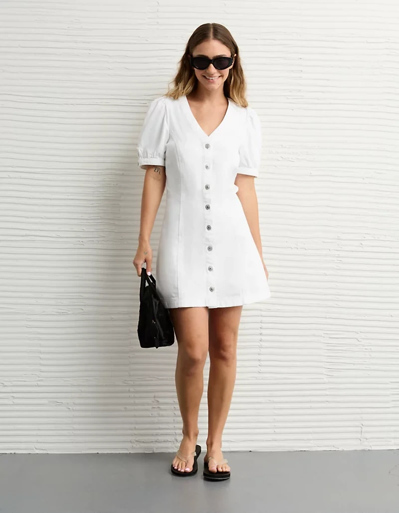 Robe fourreau en denim à manches bouffantes AE