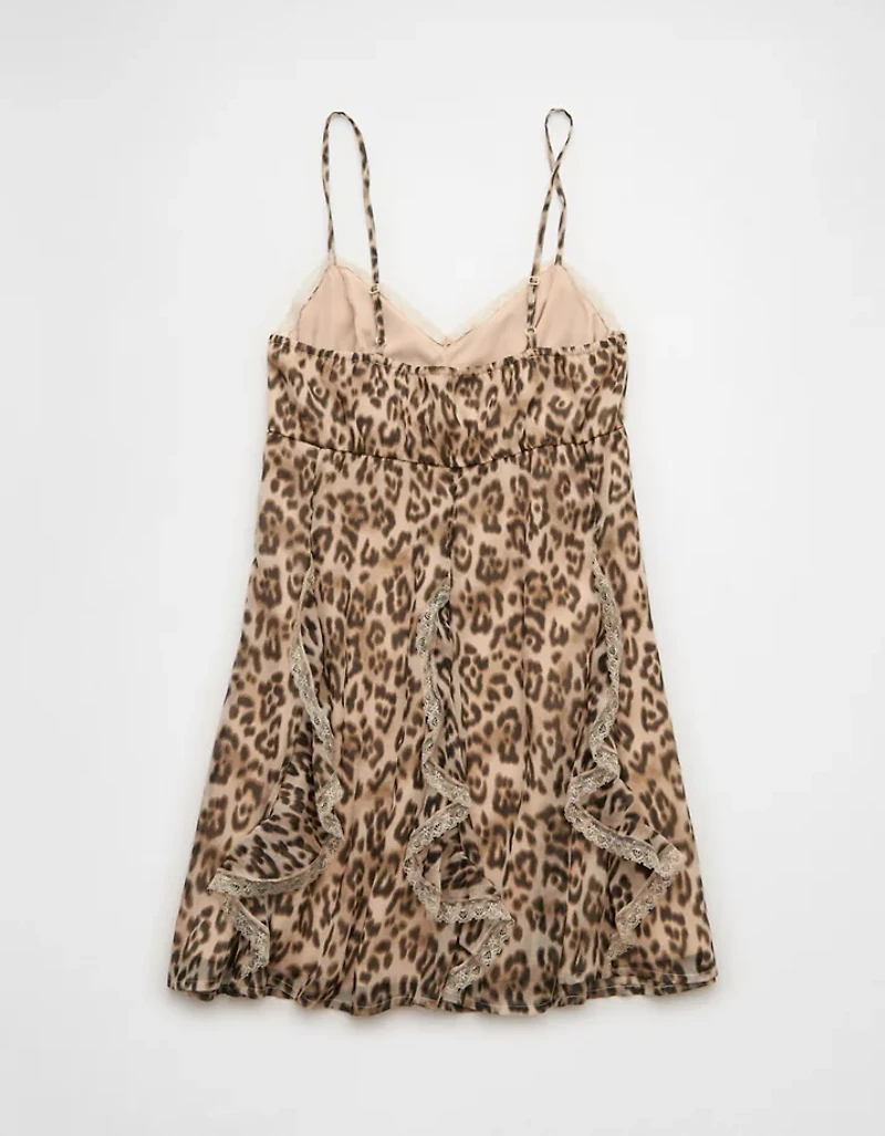 AE V-Neck Ruffled Leopard Print Mini Dress