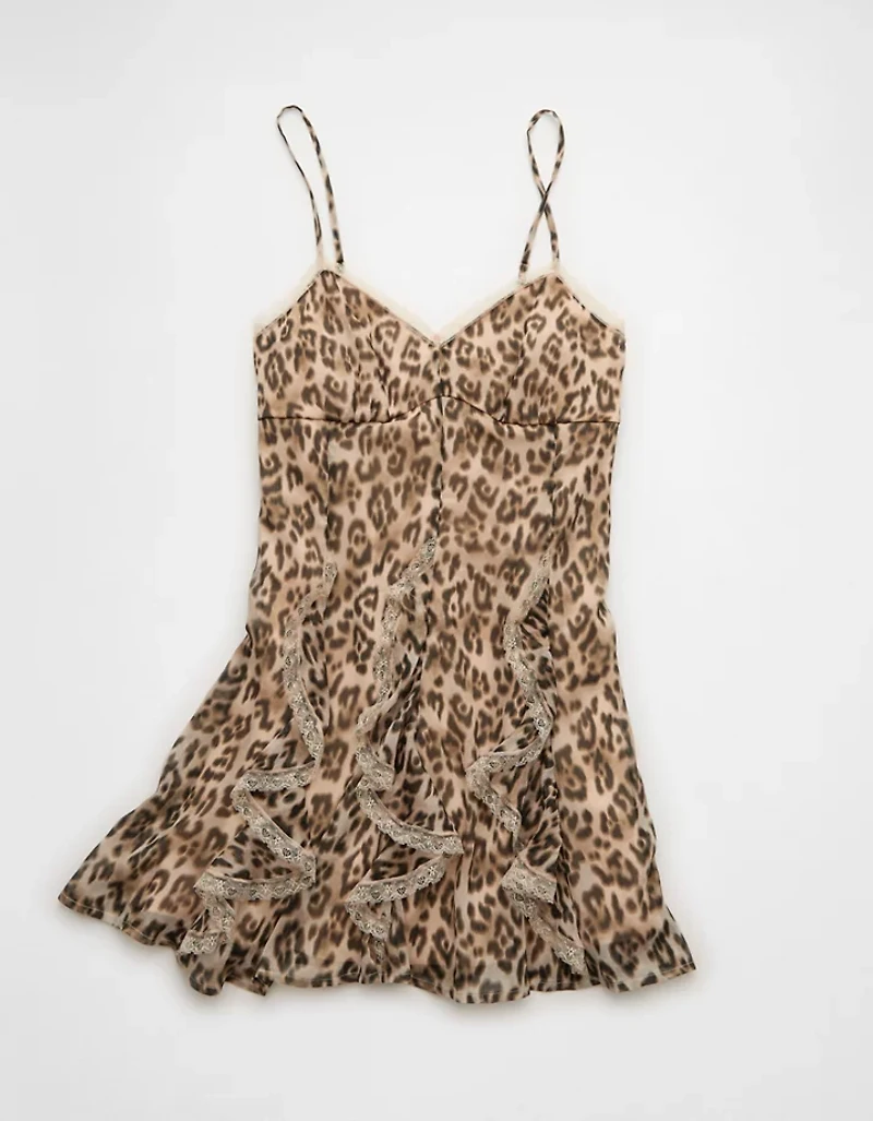 AE V-Neck Ruffled Leopard Print Mini Dress