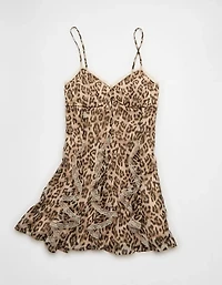 AE V-Neck Ruffled Leopard Print Mini Dress