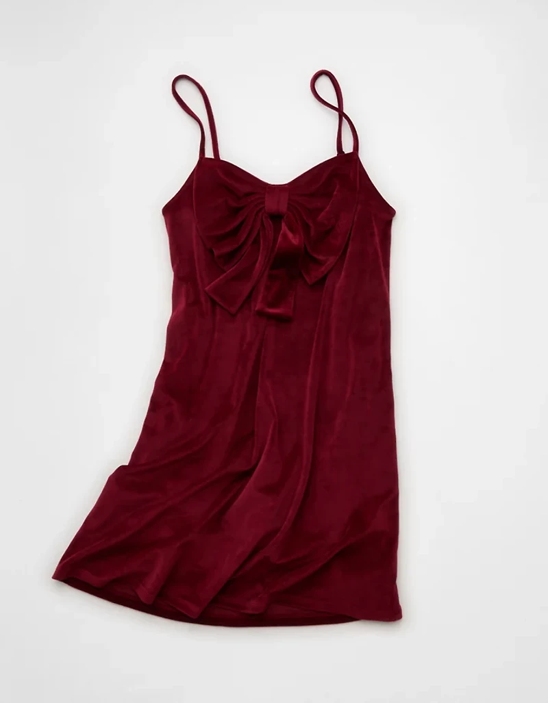 AE Strapless Velvet Knit Bow-Front Mini Dress