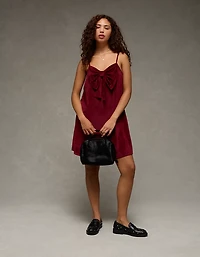 AE Strapless Velvet Knit Bow-Front Mini Dress