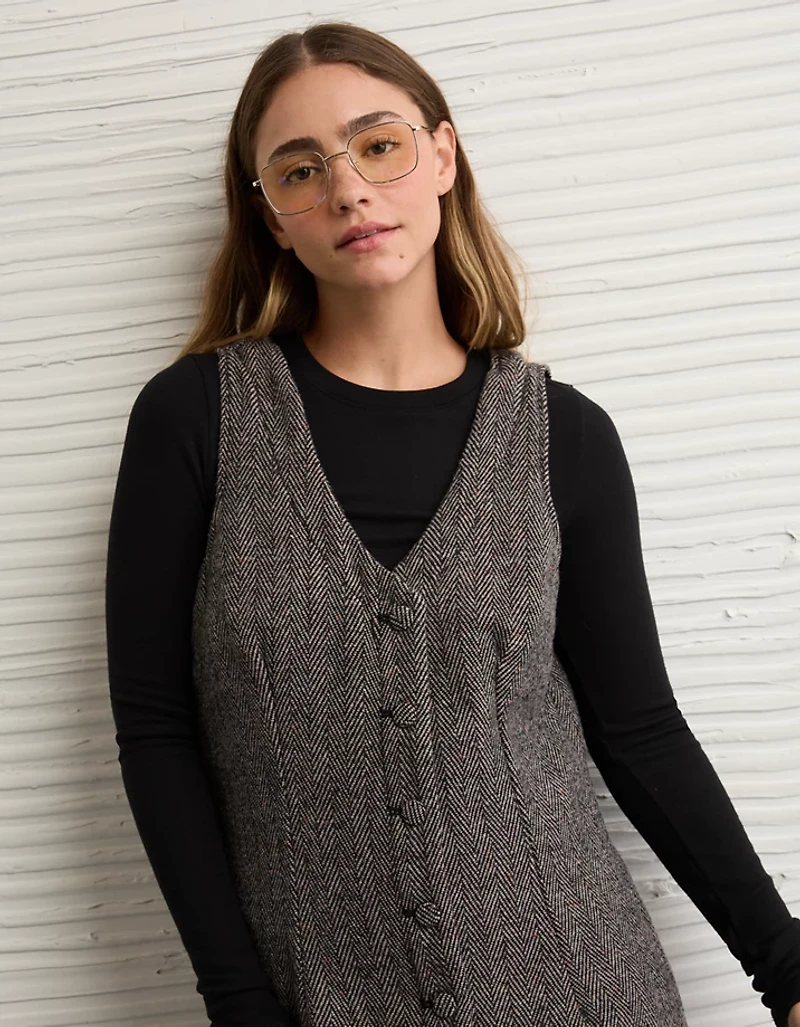 AE Button-Front Pinafore Mini Dress