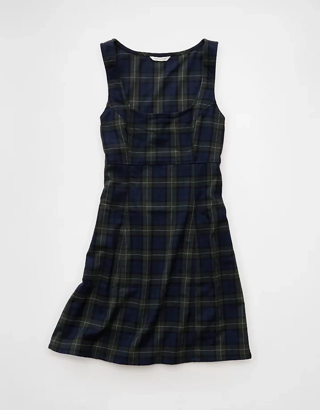 ae it knit plaid pleated pinafore dress AE Plaid It Knit Mini Dress at Vancouver Mall in Vancouver, WA