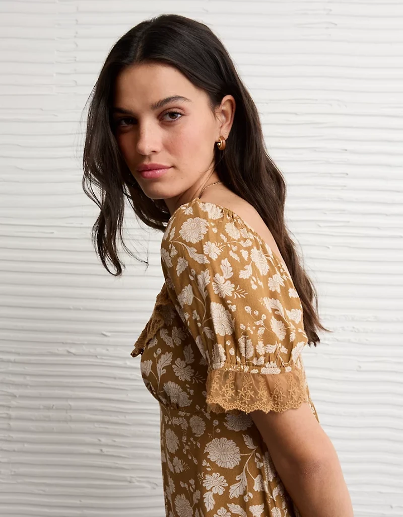 Minirobe à devant noué avec dentelle imprimée AE